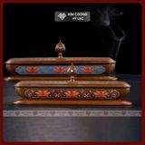  Lư Hương, Lư Xông Trầm Hương [Kim Cương Hỷ Lạc] Lư Đồng Cao Cấp Vẽ Màu Hoa Sen 30x11cm 