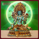  Tượng Tara Xanh Đồng Vẽ Màu Cao Cấp [Kim Cương Hỷ Lạc] Diện Tượng Cực Đẹp - Nhiều Kích Thước 