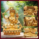  Tượng Bồ Tát Văn Thù Sư Lợi Nepal 34cm [Kim Cương Hỷ Lạc] - Tượng Phật Đồng Mạ Vàng Nepal - Hiếm Có 