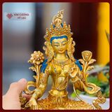  Tượng Tara Xanh Lục Độ Phật Mẫu Mật Tông [Kim Cương Hỷ Lạc] Xuất Xứ Nepal Đồng Mạ Vàng 23cm 
