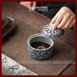  Lư Xông Trầm Hương, Lư Đốt Trầm [Kim Cương Hỷ Lạc] Chất Liệu Gốm Sứ Hình Trụ - Họa Tiết Hoa Tinh Tế 