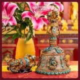  Bộ Chuông Chùy Nepal - Pháp Khí Mật Tông [Kim Cương Hỷ Lạc] Bộ Chuông Chùy Cẩn Đá Thạch Anh Nepal 