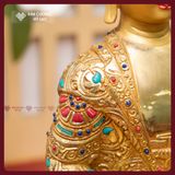  Tượng Phật Thích Ca Đồng Mạ Vàng, Cẩn Đá Thủ Công [Kim Cương Hỷ Lạc] Tượng Thích Ca Nepal Hiếm Có 