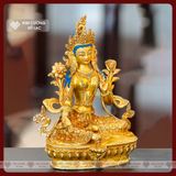  Tượng Tara Xanh Lục Độ Phật Mẫu Mật Tông [Kim Cương Hỷ Lạc] Xuất Xứ Nepal Đồng Mạ Vàng 23cm 