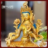  Tượng Tara Xanh Lục Độ Phật Mẫu Mật Tông [Kim Cương Hỷ Lạc] Xuất Xứ Nepal Đồng Mạ Vàng 23cm 