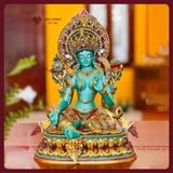  Tượng Tara Xanh Đồng Vẽ Màu Cao Cấp [Kim Cương Hỷ Lạc] Diện Tượng Cực Đẹp - Nhiều Kích Thước 