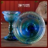  Bộ Cúng Hộ Pháp Lưu Ly Cao Cấp [Kim Cương Hỷ Lạc] Chén Cúng Hộ Pháp Lưu Ly Chạm Khắc Bát Cát Tường 