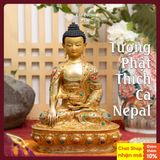  Tượng Phật Thích Ca Đồng Mạ Vàng, Cẩn Đá Thủ Công [Kim Cương Hỷ Lạc] Tượng Thích Ca Nepal Hiếm Có 