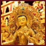  Tượng Tara Xanh Đồng Mạ Vàng Có Hào Quang 38cm [Kim Cương Hỷ Lạc] Tượng Phật Nepal Chế Tác Thủ Công 