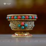  Chén Nepal Cúng Dường Phật Mật Tông [Kim Cương Hỷ Lạc] Thủ Công Cẩn Đá 