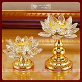  Đế Nến Chân Đèn Đốt Nến Bơ Pha Lê Hoa Sen [Kim Cương Hỷ Lạc] Đế Hợp Kim 6,5 - 14 Cm 
