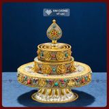  Tháp Mandala Mật Tông [Kim Cương Hỷ Lạc] Đồng Cẩn Đá Cao Cấp 24Cm 
