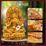  Tượng Tara Xanh Đồng Mạ Vàng Có Hào Quang 38cm [Kim Cương Hỷ Lạc] Tượng Phật Nepal Chế Tác Thủ Công 