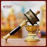  Kinh Luân Xoay, Kinh Luân Cầm Tay Tây Tạng [Kim Cương Hỷ Lạc] Đồng Cao Cấp Cấn Đá Tinh Xảo 27cm 