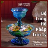  Bộ Cúng Hộ Pháp Lưu Ly Cao Cấp [Kim Cương Hỷ Lạc] Chén Cúng Hộ Pháp Lưu Ly Chạm Khắc Bát Cát Tường 