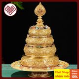  Tháp Mandala Mật Tông [Kim Cương Hỷ Lạc] Đồng Cẩn Đá Cao Cấp 24Cm 