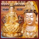  Bộ Tượng Ta Bà Tam Thánh, Thích Ca, Địa Tạng, Quan Âm [Kim Cương Hỷ Lạc] Tam Thánh Đồng Mạ Vàng 40cm 