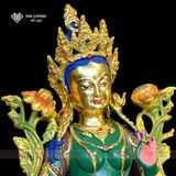  Tượng Tara Xanh Mật Tông [Kim Cương Hỷ Lạc] Đồng Vẽ Màu 