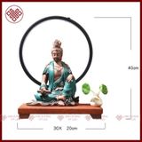  Tượng Quan Âm Tự Tại Mật Tông [Kim Cương Hỷ Lạc] Gốm Màu Xanh 