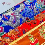  Khăn Trải Ban Thờ, Khăn Trải Bàn[Kim Cương Hỷ Lạc] Chày Kim Cương Vải Gấm Thêu Đôi Kim Tuyến 1mx1m 