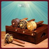  Kinh Luân Cầm Tay Tây Tạng Màu Vàng Mật Tông Loại 18cm [Kim Cương Hỷ Lạc] Kinh Luân Cầm Tay Hợp Kim 