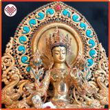 Tượng Tara Trắng Mật Tông [Kim Cương Hỷ Lạc] Nepal Cẩn Đá 33Cm 