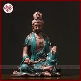  Tượng Quan Âm Tự Tại Mật Tông [Kim Cương Hỷ Lạc] Gốm Màu Xanh 