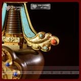  Tháp Xá Lợi Đồng Mạ Vàng Cẩn Đá [Kim Cương Hỷ Lạc] Cao 18Cm 36Cm 