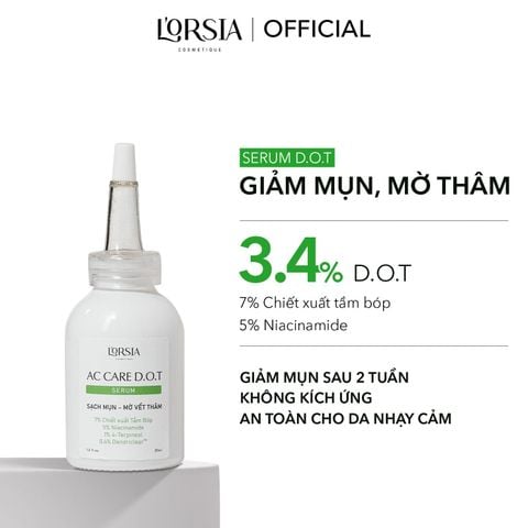  Routine 3 Bước Làm Sạch Sâu, Giảm Mụn Viêm, Kiềm Dầu Cho Da Dầu Mụn L’ORSIA – SRM D.O.T 200ml + Serum D.O.T 30ml + Gel Chấm Mụn D.O.T 15ml 