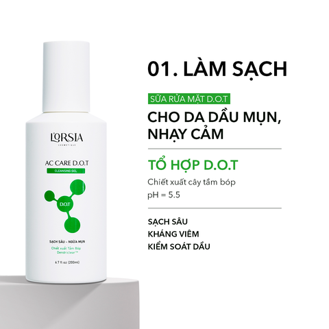  Combo làm sạch sâu, giảm mụn, mờ thâm cho da dầu mụn: Sữa Rửa Mặt DOT, Dung dịch tẩy da thừa, Tặng Gel dưỡng ẩm L'orsia 