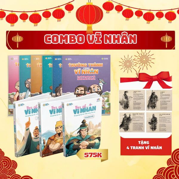 Combo Trưởng thành Cùng Vĩ Nhân + Theo Gót Vĩ Nhân + Tặng Tranh Vĩ Nhân Việt Nam 4 Tấm