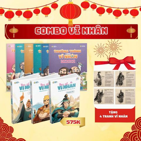 Combo Trưởng thành Cùng Vĩ Nhân + Theo Gót Vĩ Nhân + Tặng Tranh Vĩ Nhân Việt Nam 4 Tấm