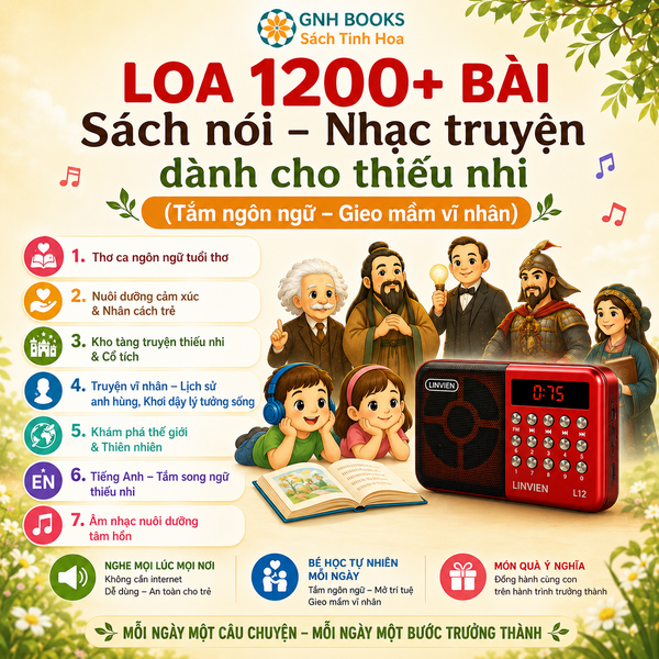 Loa 1200 + Sách nói Nhạc truyện dành cho thiếu nhi: Truyện vĩ nhân, thơ ca 3 gốc, truyện song ngữ,...