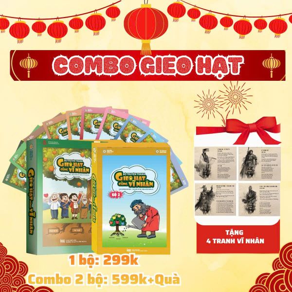 Combo Gieo Hạt Cùng Vĩ Nhân Bộ 1 + Bộ 2 + Tặng Tranh Vĩ Nhân Việt Nam 4 Tấm