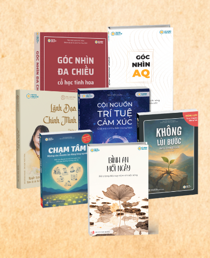 Combo Chánh Kiến: Góc nhìn AQ+ Góc nhìn đa chiều+ Lãnh đạo chính mình+Cội nguồn trí tuệ cảm xúc+Không lùi bước+Chạm tâm+Bình an mỗi ngày. Tặng 1 tranh Sơ Đồ Lịch sử+4 tranh vĩ nhân trị giá 150k