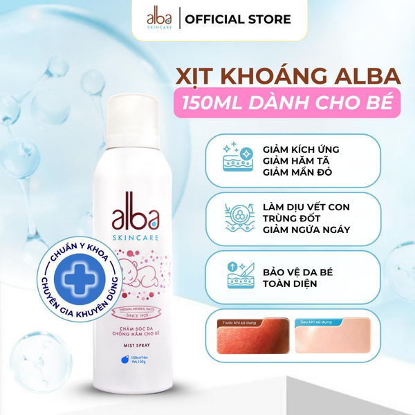  [BABY] Xịt Khoáng Dịu Nhẹ Chống Hăm Cho Da Nhạy Cảm Trẻ Em Alba Skincare Baby 150ml 