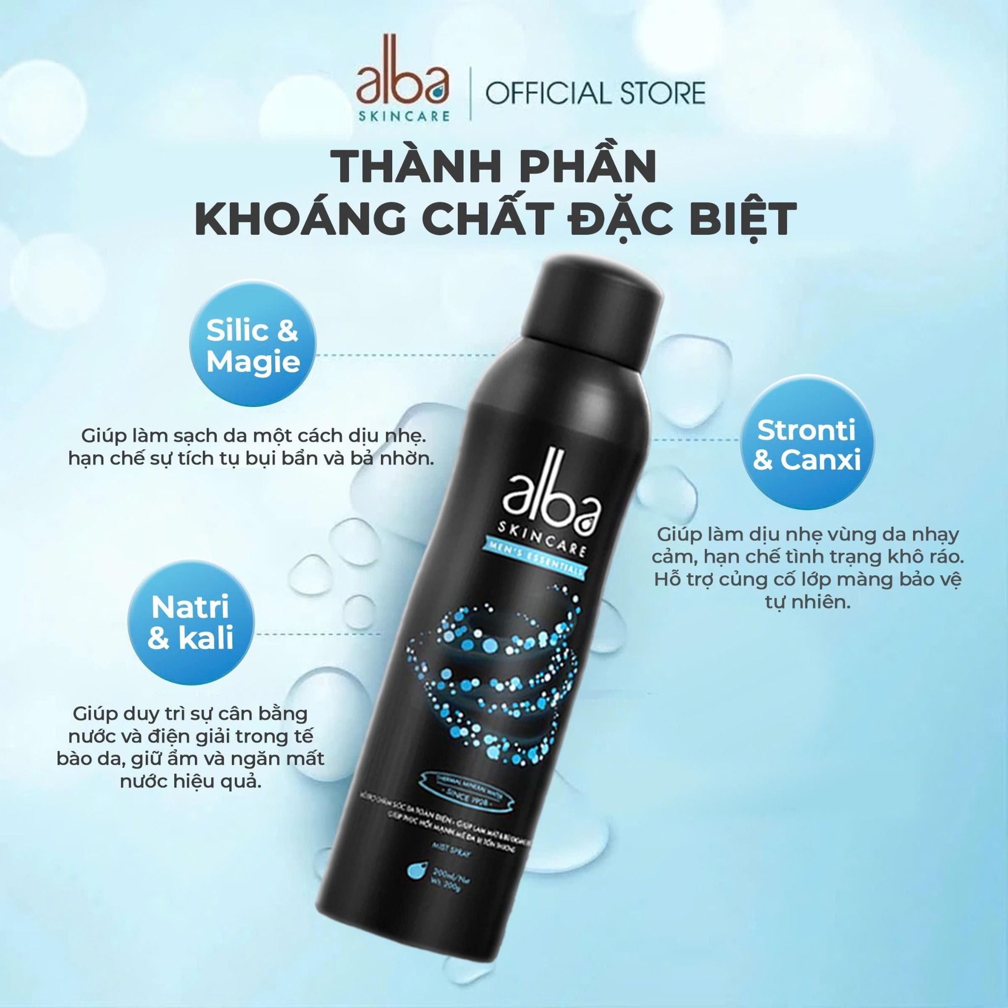  [MEN] Xịt Khoáng Cấp Ẩm, Kềm Dầu & Giảm Mụn Cho Nam Alba Skincare Men 200ml 