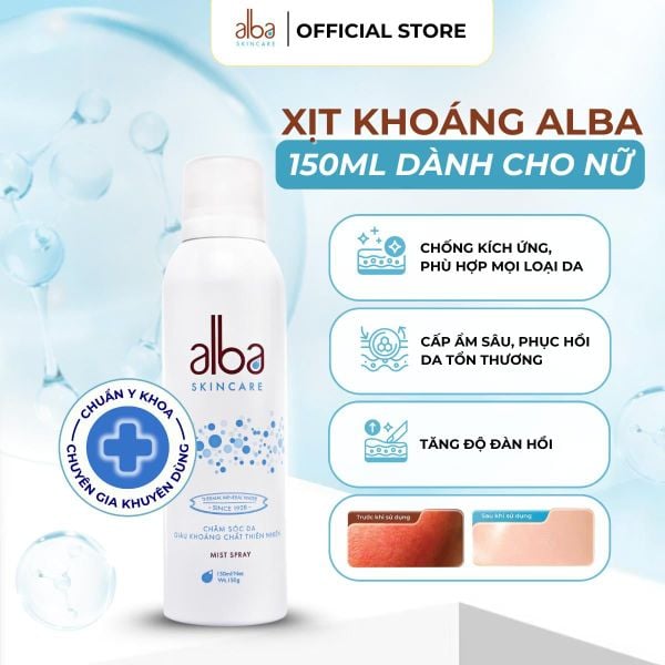  [LADY] Xịt Khoáng Cấp Ẩm & Phục Hồi Da Cho Nữ  150ml Alba Skincare  - Nước Khoáng Thanh Tân Giàu Silic - Tăng Độ Đàn Hồi 