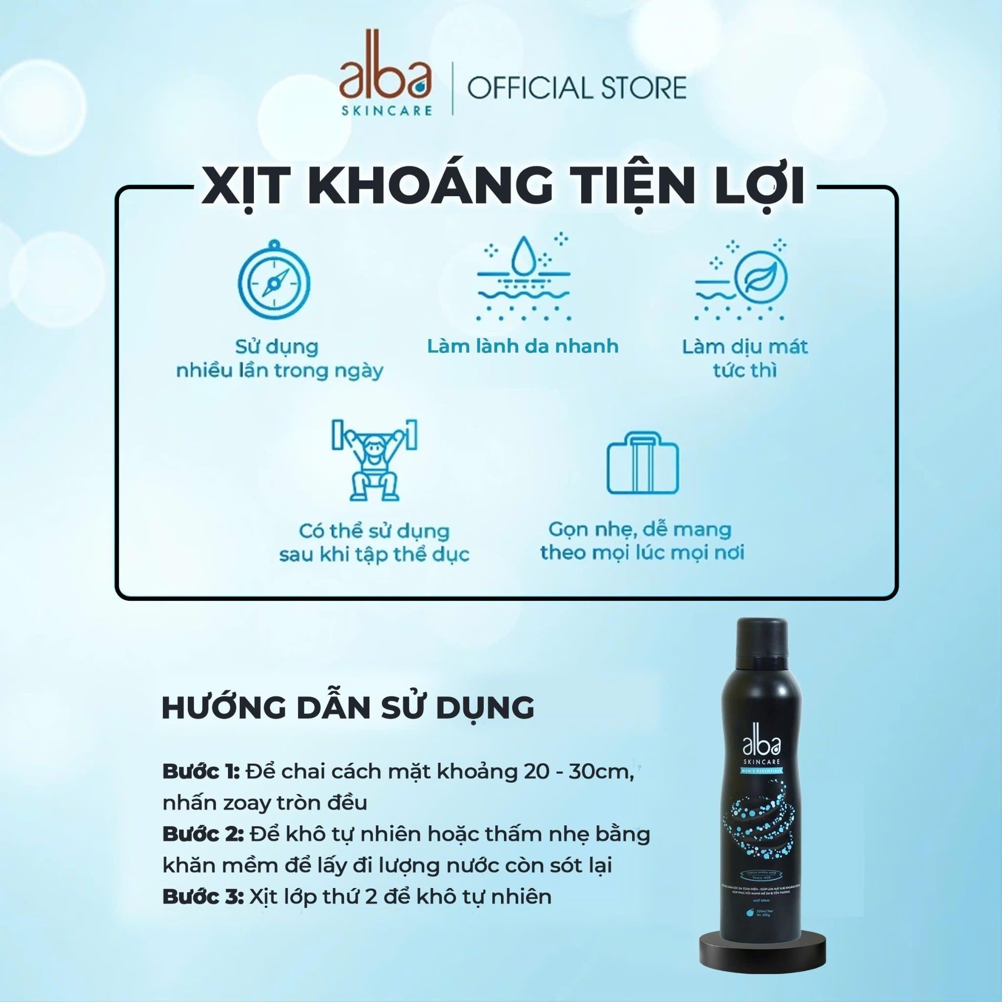  [MEN] Xịt Khoáng Cấp Ẩm, Kềm Dầu & Giảm Mụn Cho Nam Alba Skincare Men 200ml 