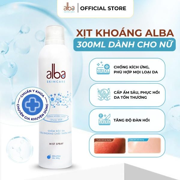  [LADY] Xịt Khoáng Cấp Ẩm & Phục Hồi Da Cho Nữ 300ml Alba Skincare - Nước Khoáng Thanh Tân Giàu Silic - Chống Lão Hóa & Tăng Độ Đàn Hồi 