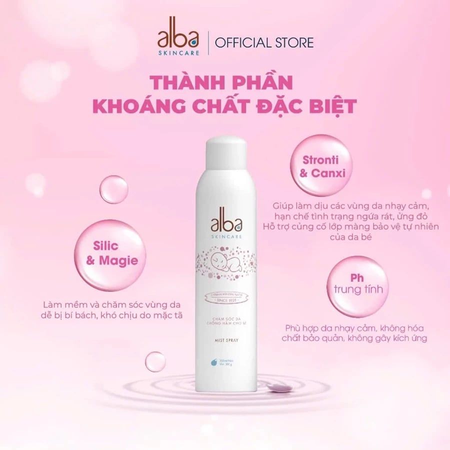  [BABY] Xịt Khoáng Dịu Nhẹ Chống Hăm Cho Da Nhạy Cảm Trẻ Em Alba Skincare Baby 300ml 