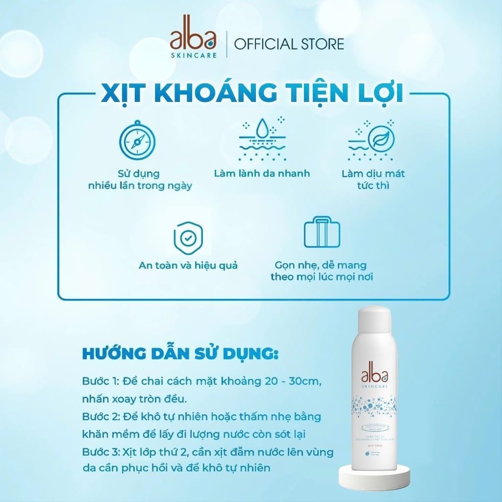  [LADY] Xịt Khoáng Cấp Ẩm & Phục Hồi Da Cho Nữ  150ml Alba Skincare  - Nước Khoáng Thanh Tân Giàu Silic - Tăng Độ Đàn Hồi 
