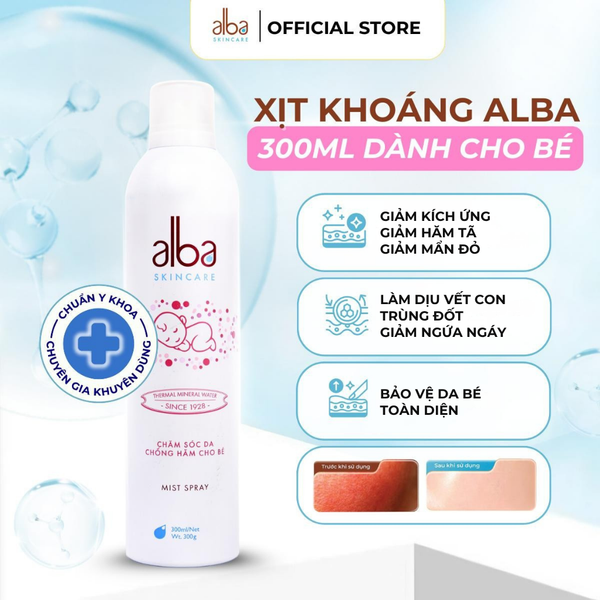 [BABY] Xịt Khoáng Dịu Nhẹ Chống Hăm Cho Da Nhạy Cảm Trẻ Em Alba Skincare Baby 300ml 