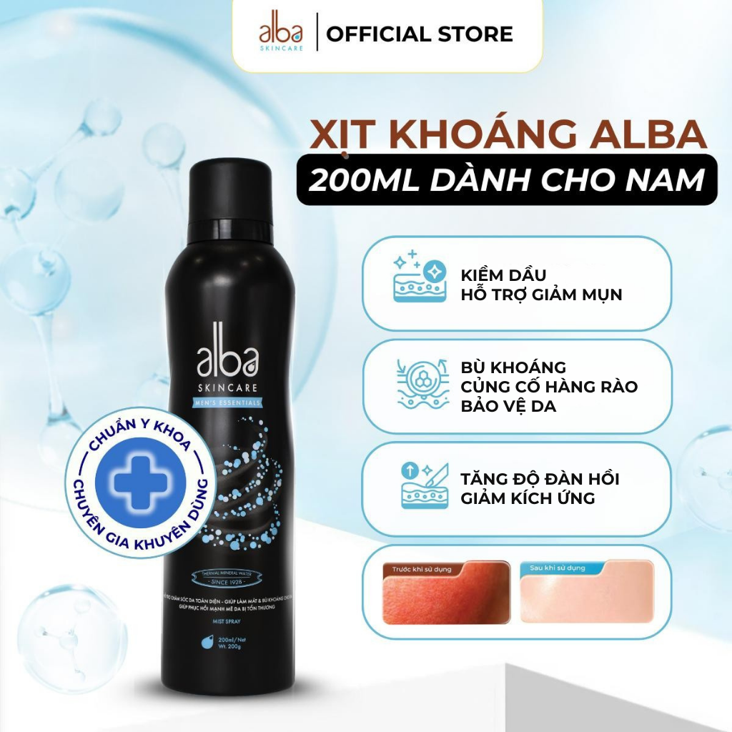  [MEN] Xịt Khoáng Cấp Ẩm, Kềm Dầu & Giảm Mụn Cho Nam Alba Skincare Men 200ml 