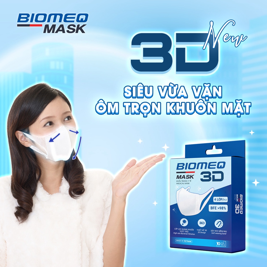 Khẩu trang y tế 3D BIOMEQ MASK chuẩn 4 lớp ôm sát mặt, dây đeo mềm mại ...