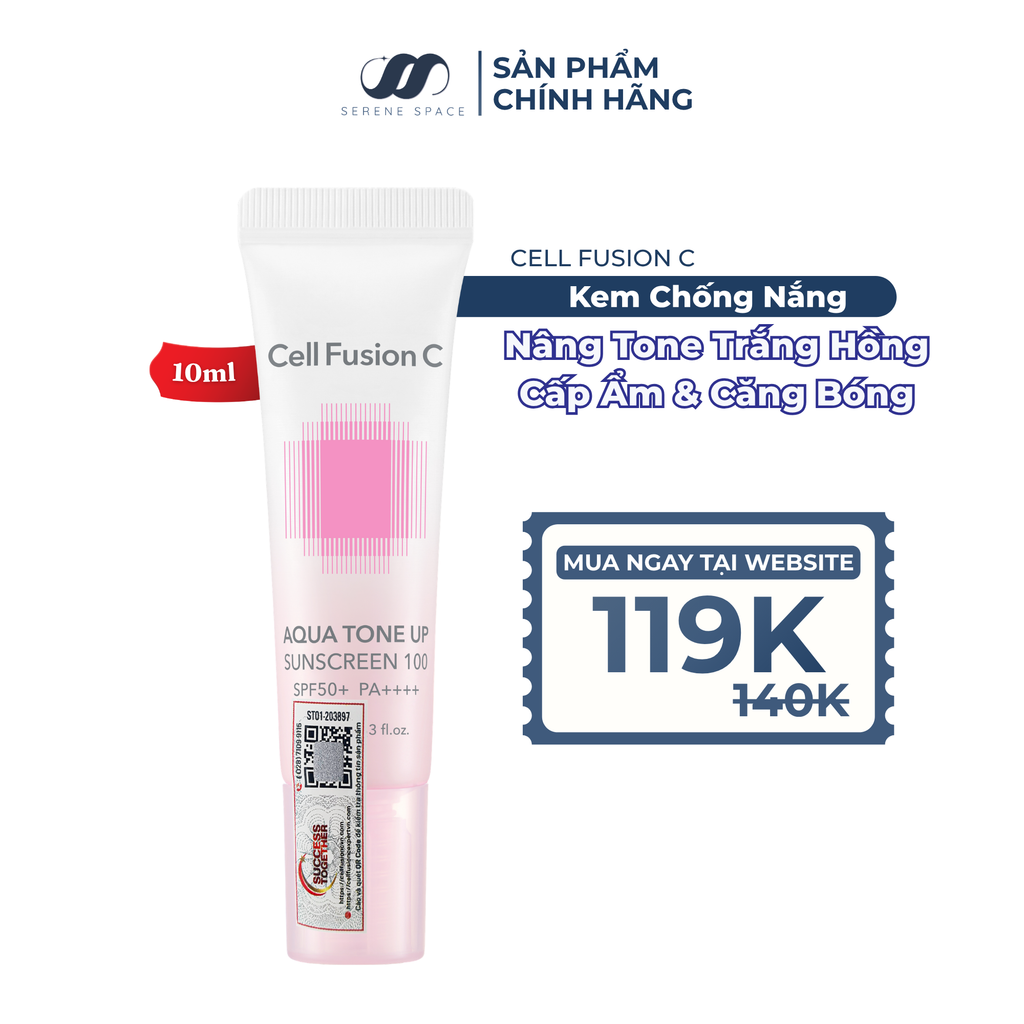 Kem Chống Nắng Nâng Tone Cấp Ẩm Căng Bóng Cho Mọi Loại Da Cell Fusion C Aqua Tone Up 100 Sunscreen SPF 50+ PA++++ Serene Space Sản Phẩm Chính Hãng
