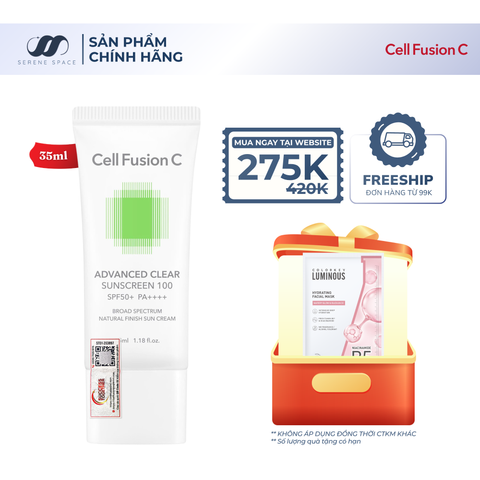 Kem Chống Nắng Phổ Rộng Kiểm Soát Dầu Mụn Cell Fusion C Advanced Clear Sunscreen 100 SPF50+ PA++++ Serene Space Sản Phẩm Chính Hãng