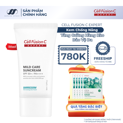 Kem Chống Nắng Vật Lý Tăng Cường Hàng Rào Bảo Vệ Da Cell Fusion C Expert Barriederm Mild Care Suncream SPF 50+/ PA++++ Serene Space Sản Phẩm Chính Hãng