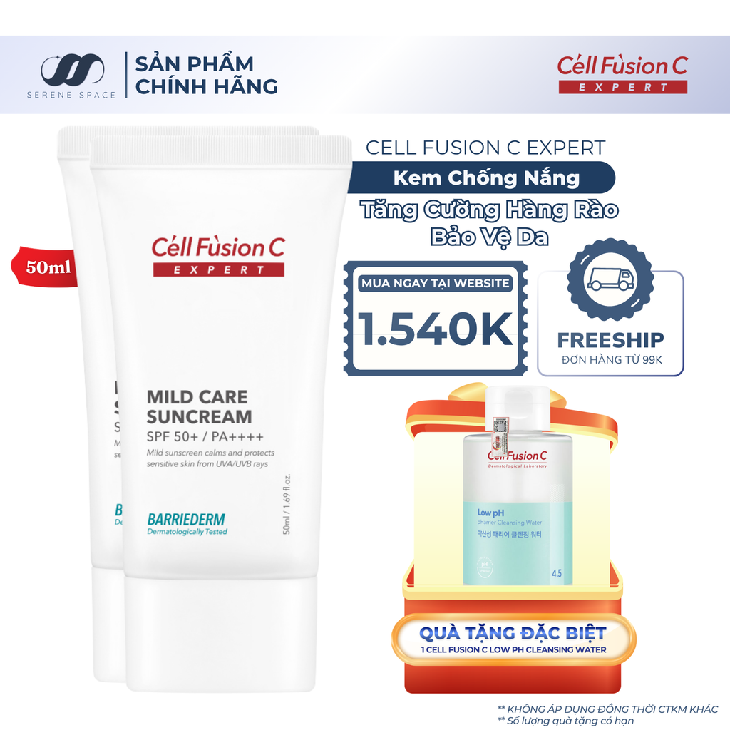 Kem Chống Nắng Vật Lý Tăng Cường Hàng Rào Bảo Vệ Da Cell Fusion C Expert Barriederm Mild Care Suncream SPF 50+/ PA++++ Serene Space Sản Phẩm Chính Hãng