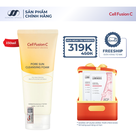 Sữa Rửa Mặt Làm Sạch Chống Nắng & Giảm Mụn Đầu Đen Bã Nhờn Cell Fusion C Pore Sun Cleansing Foam Serene Space Sản Phẩm Chính Hãng